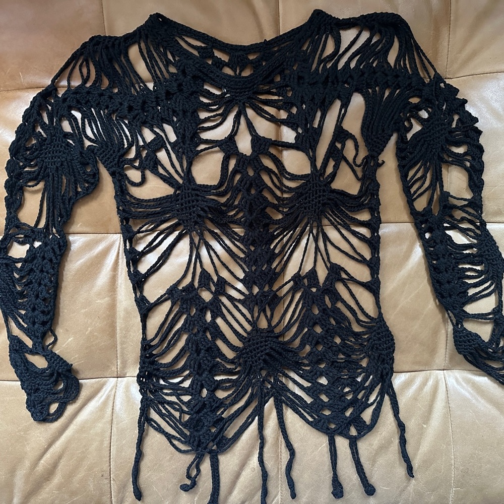 Black Crochet Knit Top
